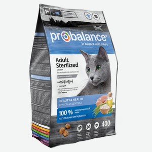 Сухой корм для кастрированных котов и стерилизованных кошек Probalance Sterilized курица рис, 400 г