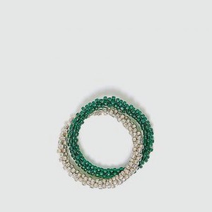 Кольцо BEADED BREAKFAST Double Ring Silver-emerald 16 размер