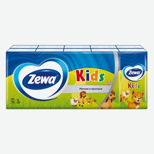 Платочки бумажные носовые Zewa Kids 3 слоя, 10 x 10 шт Россия