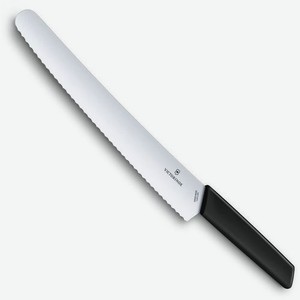 Нож кухонный Victorinox Swiss Modern, для хлеба, 260мм, заточка серрейтор, стальной, черный [6.9073.26wb]