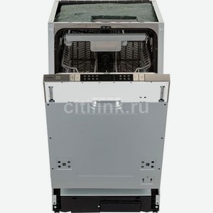 Встраиваемая посудомоечная машина Hyundai HBD 480, узкая, ширина 44.8см, полновстраиваемая, загрузка 10 комплектов, серебристый