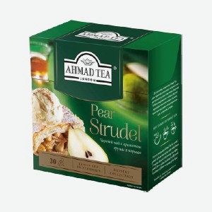 Чай  Ахмад Ти , черный грушевый штрудель, шоколадный брауни, зеленый клубничный мусс, цитрусовый сорбет, 20 пак.