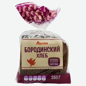 Хлеб ржано-пшеничный АШАН Красная птица Бородинский нарезка, 350 г