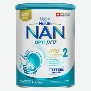 Смесь сухая молочная NAN 2 Optipro для роста иммунитета и развития мозга с 6 мес. БЗМЖ, 400 г