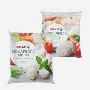 Сыр SPAR Моцарелла, Фиор ди латте/Чильеджина 45% 100гр