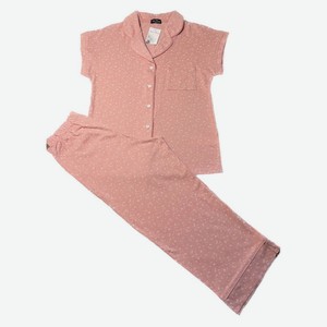Пижама женская VALMAY рубашка бриджи персиковая принт перья VM1164
