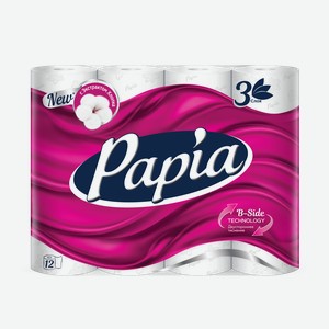 Туалетная бумага Papia 3-слойная 12 рулонов Россия