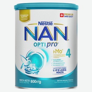 Смесь сухая молочная NAN 4 Optipro молочко для роста иммунитета и развития мозга с 18 мес. БЗМЖ, 800 г