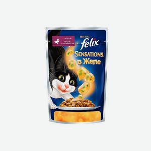 Влажный корм для взрослых кошек Felix Sensations с уткой в желе со шпинатом 85г