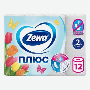 Туалетная бумага Zewa Плюс с перфорацией и тиснением двухслойная 12 рулонов