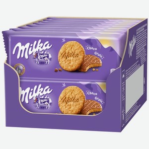 Печенье Milka Biscuits, из цельнозерновой муки с овсяными хлопьями, покрытое молочным шоколадом, 16 шт по 168 г