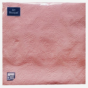 Салфетки одноразовые бумажные трехслойные с 3D тиснением Барокко нежно-розовый 33х33 см, 16 шт