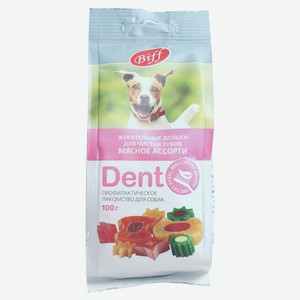 Лакомство для собак Biff Dent жевательные дольки для чистки зубов мясное ассорти, 100 г