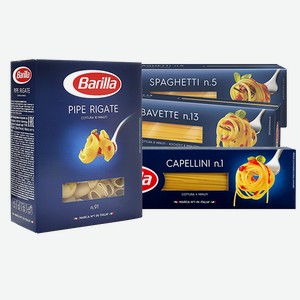 Макароны BARILLA Spaghetti №5, Bavette №13, Capellini №1, Pipe Rigate №91 450г