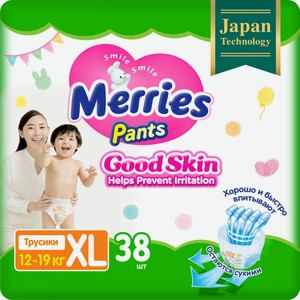 Трусики Merries Good Skin размер XL 12-19кг, 38шт Индонезия