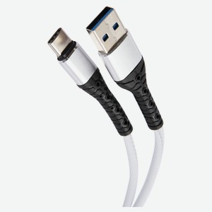 Дата-кабель mObility USB – Type-C, 3А, тканевая оплетка, белый