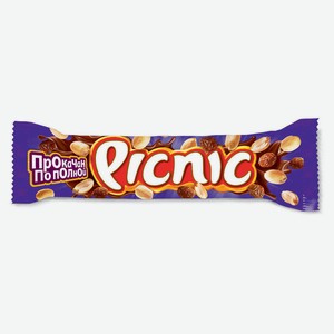 Шоколадный батончик Picnic Big c арахисом изюмом мягкой карамелью, 76 г
