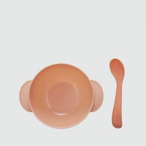 Набор для кормления: тарелка на присоске, крышка и ложка ROXY-KIDS Персиковый 1 шт