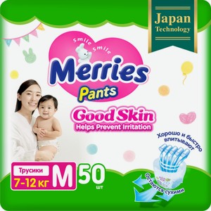 Трусики Merries Good Skin размер M 7-12кг, 50шт Индонезия