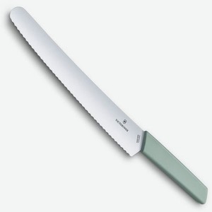 Нож кухонный Victorinox Swiss Modern, для хлеба, 260мм, заточка серрейтор, стальной, зеленый [6.9076.26w44b]