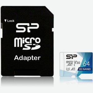 Карта памяти microsdxc UHS-I U3 Silicon Power Superior Pro Colorful 64 ГБ, 100 МБ/с, Class 10, SP064GBSTXDU3V20AB, 1 шт., переходник SD