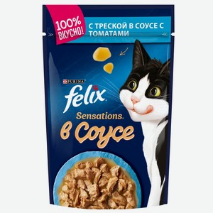 FELIX Sensations 85гр для кошек с Треской в соусе с томатами пауч