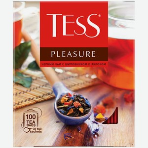 Чай Tess Pleasure чёрный байховый с шиповником и яблоком в пакетиках, 100х1.5г