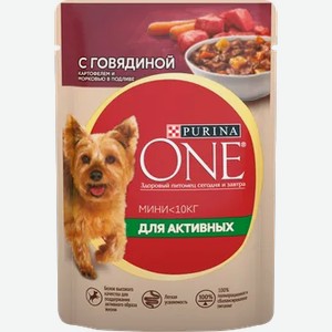 Корм Purina ONE для активных собак с говядиной и морковью, 85г