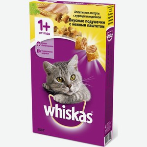Корм для кошек Whiskas с курицей, с индейкой, 350 г, картонная коробка