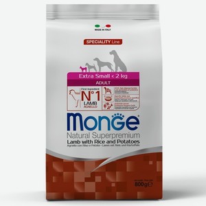 Корм Monge сухой корм для взрослых собак миниатюрных пород, с ягнёнком, рисом и картофелем (2,5 кг)