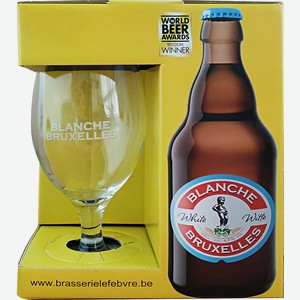 Промо-набор Пивной напиток Бланш де Брюссель светлый пастер. нефильтр. 4,5% 0,33л*3 ст/б + бокал Интерпортфолио (Бельгия)