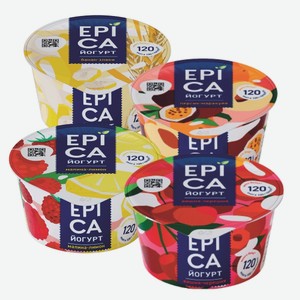 Йогурт «Epica» 4,8%: Персик-Маракуйя, Вишня-Черешня, Малина-лимон, Банан-злаки; 130 г