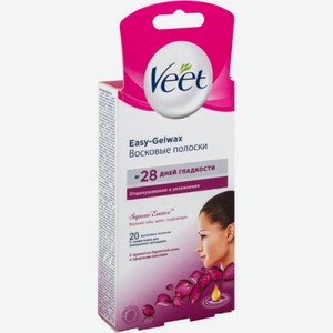 Восковые полоски для депиляции лица Veet Easy-Gelwax c ароматом бархатной розы и эфирными маслами, 20 шт.