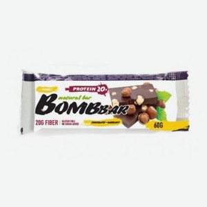 Батончик протеиновый Bombbar шоколад-фундук, 60 г, флоупак