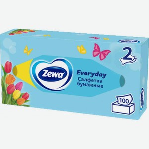 Салфетки бумажные косметические Zewa Everyday дизайн, в ассортименте 2 слоя, 100 шт.