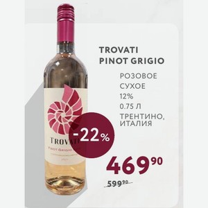 Вино Trovati Pinot Grigio Розовое Сухое 12% 0.75 Л Трентино, Италия