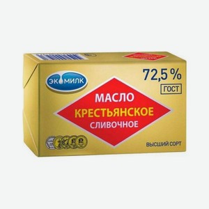 Масло <Крестьянское> сладко-сливочное несоленое ж72.5% 180г Россия