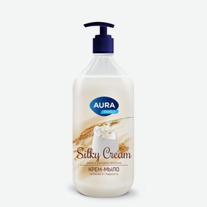 Жидкое крем мыло <Aura> Silky Cream шелк и рисовое молочко дозатор 1л Россия