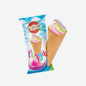 Мороженое <Радуга> ванильный пломбир рожок 110г Чистая линия