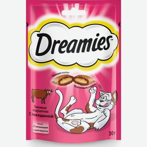 Корм Dreamies Лакомые подушечки сухой для взрослых кошек с говядиной, 30 г