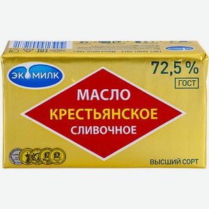 Масло сладкосливочное несоленое Крестьянское Экомилк, ГОСТ, 72,5%, 180 г