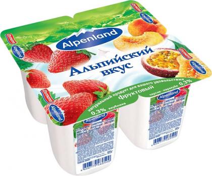 Продукт йогуртный Alpenland Клубника Персик Маракуйя 0.3% 95г
