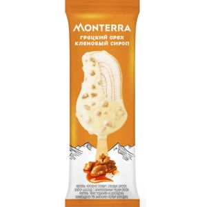 Мороженое MONTERRA пломбир с кленовым сиропом в белом шоколаде с карамелизованным грецким орехом 12%, 69 г